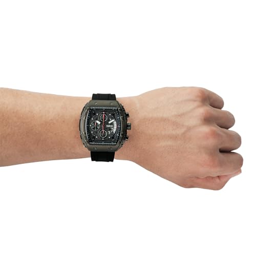 TIME100 Watch for Men Chronograph Calendar Square Face Luminous Punk Style Multifunctional Sub-dial Men's Skeleton Tonneau Watch Adjustable Silicone Strap, Black, W70181G.01A - Image 3