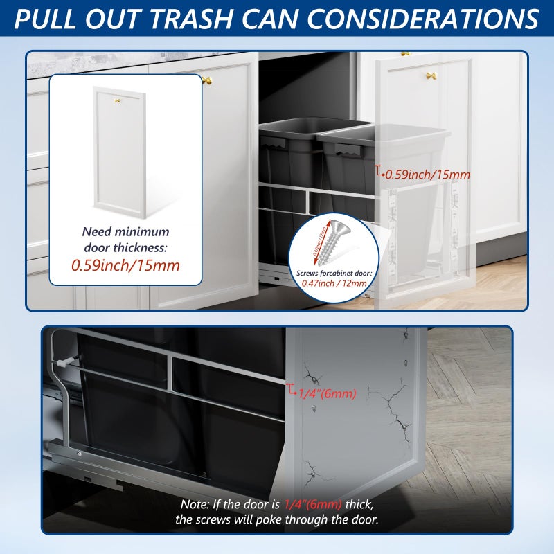 Insputer Dual Pull Out Trash Can Under Cabinet with Soft-Close Slides, Heavy Duty Under Sink Trash Can Kit for Kitchen Sink, Laundry, Garbage Can Not Included, Requires 17" W X 24" D Cabinets - Image 5