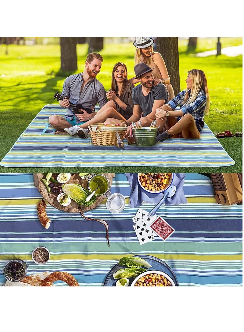 كيلا بطانية نزهة محمولة مقاومة للماء، بطانية شاطئ، بطانية نزهة مقاومة للماء، حصيرة نزهة محمولة، حصيرة شاطئ محمولة للتخييم في الهواء الطلق، العائلة، الحديقة الخارجية، أزرق (145 × 180 سم)، كامل - Image 4