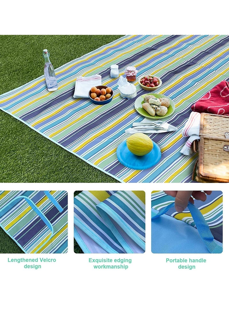 كيلا بطانية نزهة محمولة مقاومة للماء، بطانية شاطئ، بطانية نزهة مقاومة للماء، حصيرة نزهة محمولة، حصيرة شاطئ محمولة للتخييم في الهواء الطلق، العائلة، الحديقة الخارجية، أزرق (145 × 180 سم)، كامل - Image 2