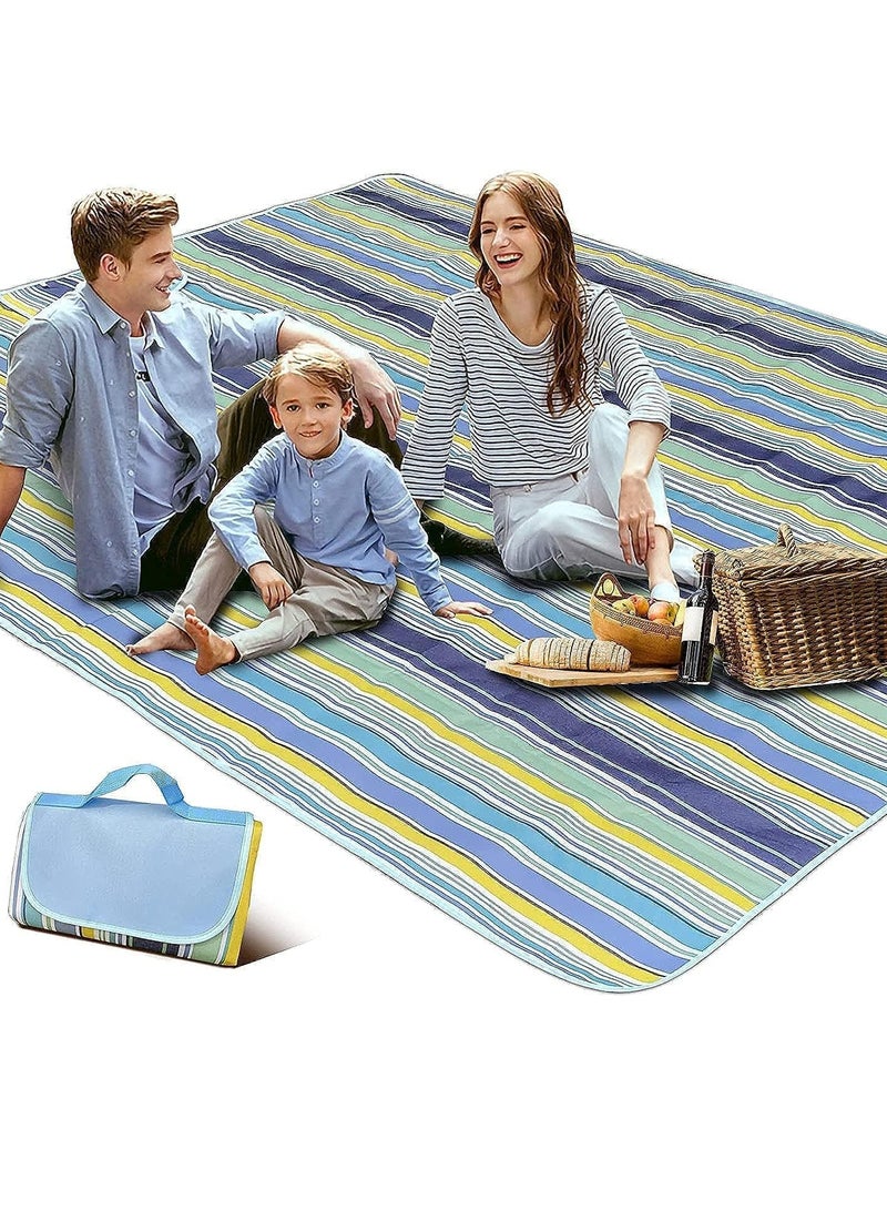 كيلا بطانية نزهة محمولة مقاومة للماء، بطانية شاطئ، بطانية نزهة مقاومة للماء، حصيرة نزهة محمولة، حصيرة شاطئ محمولة للتخييم في الهواء الطلق، العائلة، الحديقة الخارجية، أزرق (145 × 180 سم)، كامل - Image 3