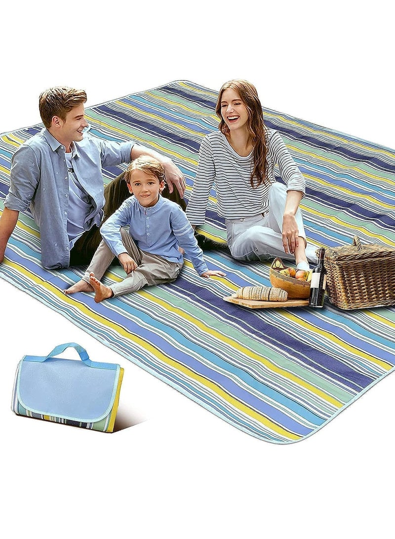 كيلا بطانية نزهة محمولة مقاومة للماء، بطانية شاطئ، بطانية نزهة مقاومة للماء، حصيرة نزهة محمولة، حصيرة شاطئ محمولة للتخييم في الهواء الطلق، العائلة، الحديقة الخارجية، أزرق (145 × 180 سم)، كامل - Image 1