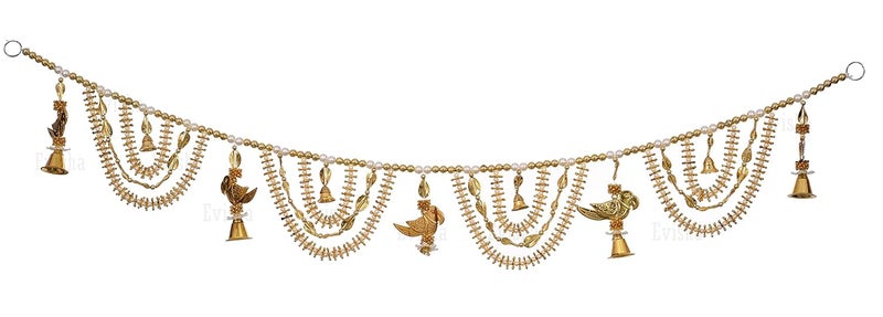 Evisha Golden Beads Wirh Parrot Door Hanging Toran Bandhanwar for Diwali Decoration Home Decor3 Ft - Image 2