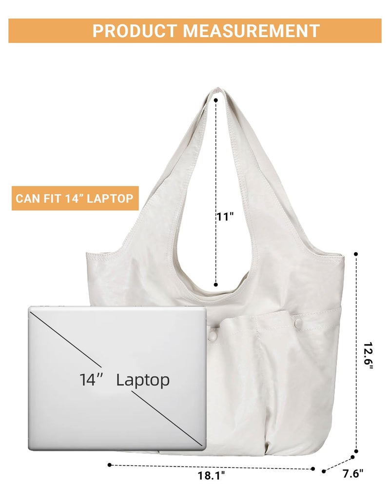 Herald Vegan Leather Large Hobo Bags for Women, Slouchy Shoulder Bag Tote Handbag Purses with Multi-Pocket (White) - Image 5