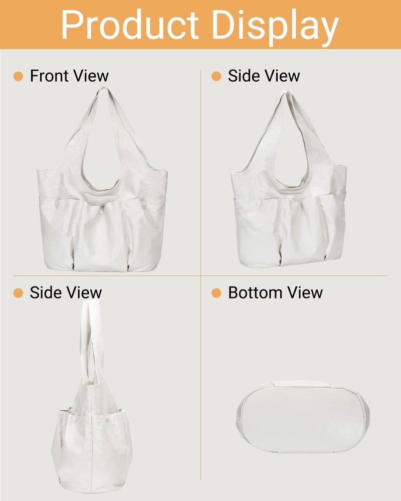 Herald Vegan Leather Large Hobo Bags for Women, Slouchy Shoulder Bag Tote Handbag Purses with Multi-Pocket (White) - Image 3