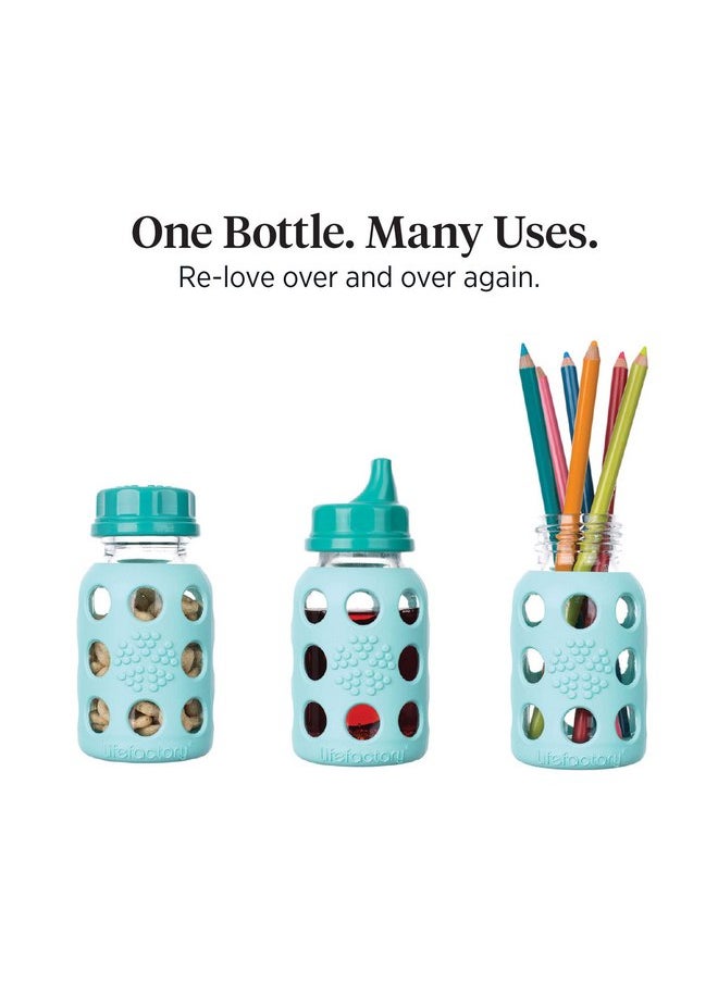lifefactory Lifefactory 6 Bottle Starter Set (4) 4-Ounce Baby Bottle in Mint/Blanket (2) 9-Ounce Baby Bottle in Kale/Blueberry (2) Flat Caps (2) Sippy Caps (2) Stage 2 Nipples, Mint/Blanket/Kale/Blueberry/White  - Image 3