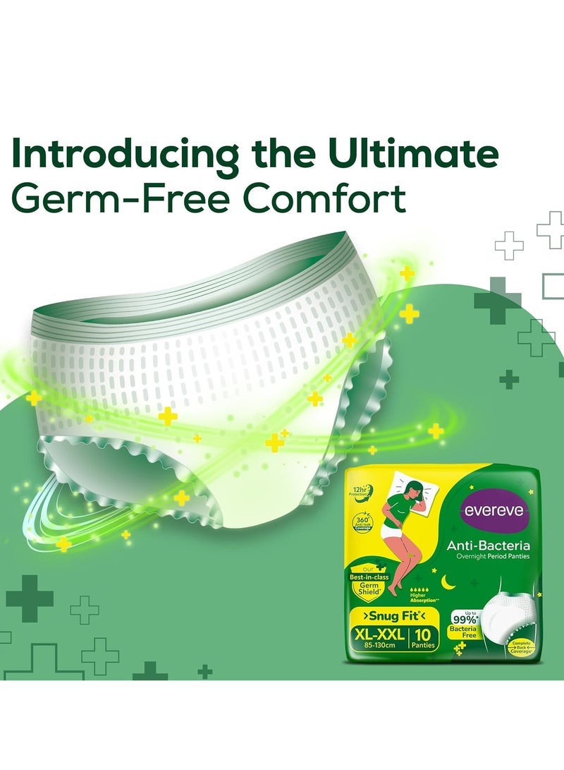 عشية أي وقت مضى ايفريف اللباس الداخلي المضاد للبكتيريا للفتيات والنساء ، (XL-XXL) ، 10 قطع ، تغطية ليلية 360 درجة ، خال من البكتيريا بنسبة 99.9٪ ، امتصاص عالي للتدفق الكثيف ، لباس داخلي بعد الولادة - Image 2