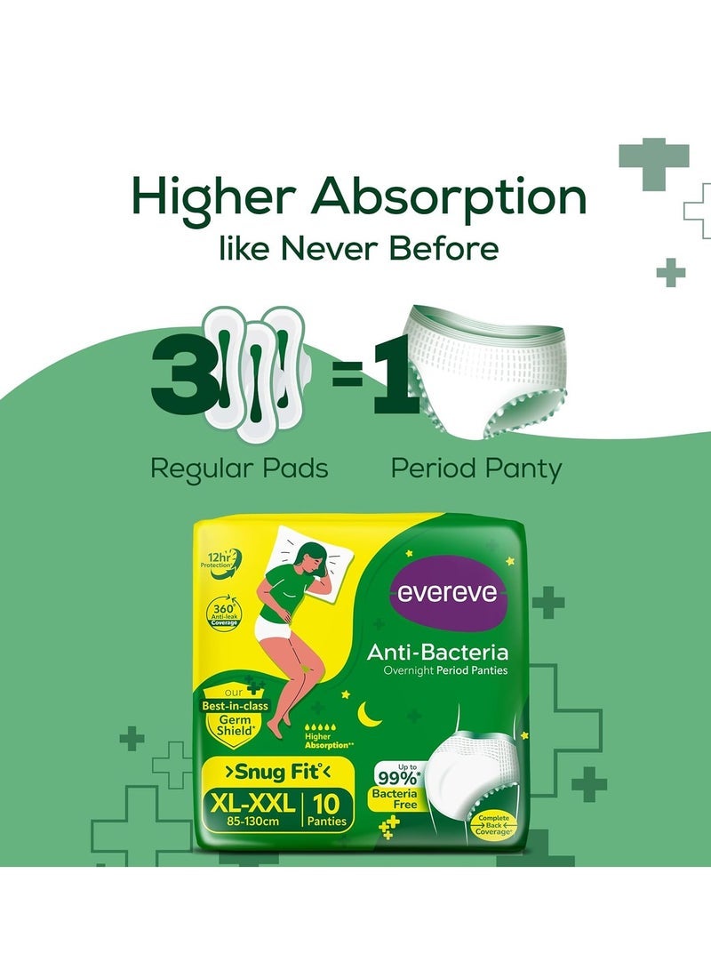 عشية أي وقت مضى ايفريف اللباس الداخلي المضاد للبكتيريا للفتيات والنساء ، (XL-XXL) ، 10 قطع ، تغطية ليلية 360 درجة ، خال من البكتيريا بنسبة 99.9٪ ، امتصاص عالي للتدفق الكثيف ، لباس داخلي بعد الولادة - Image 4