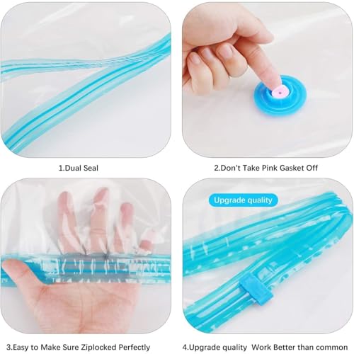 upsimples Vacuum Storage Bags for Clothes with Hand Pump – 5-Pack Space Saver Bags for Travel & Home – Self-Compression Organizer for Blankets, Comforters, Jackets & Sweaters (Vacuum Storage Bags) - Image 4