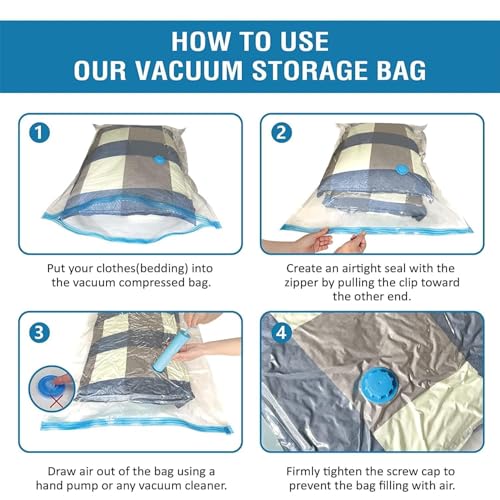 upsimples Vacuum Storage Bags for Clothes with Hand Pump – 5-Pack Space Saver Bags for Travel & Home – Self-Compression Organizer for Blankets, Comforters, Jackets & Sweaters (Vacuum Storage Bags) - Image 5