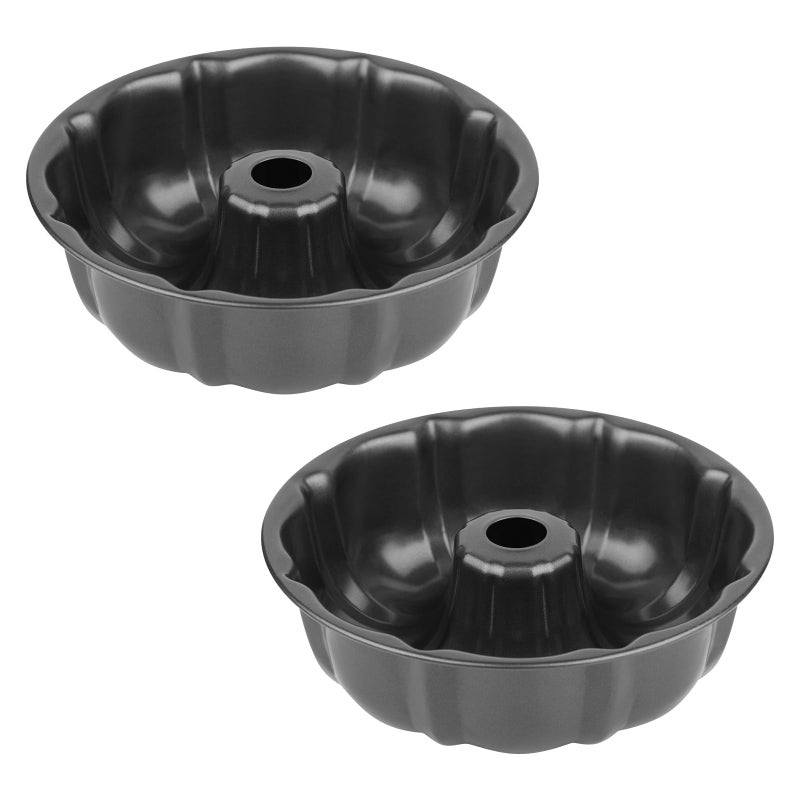 Novery 9.5" Non-stick Cake Pan, Heavy Duty Carbon Steel Fluted Tube Round Baking Pan,Buntz Pound Cake Pan Mold,Tube Bakeware,Baking Mold for Jello,Gelatin,Chocoflan,Flan - 2 PCS - Image 1