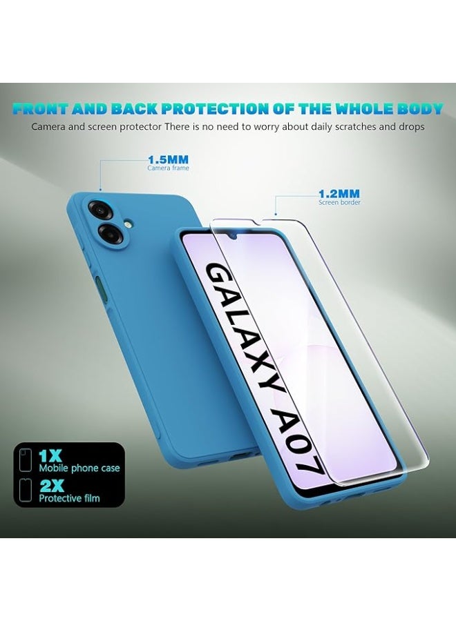 Case for Samsung Galaxy A07 4G Case with 2 Pack Tempered Glass Screen Protector, Liquid Silicone Shockproof Anti-Scratch Soft TPU Thin Phone Cover - Blue - Image 4