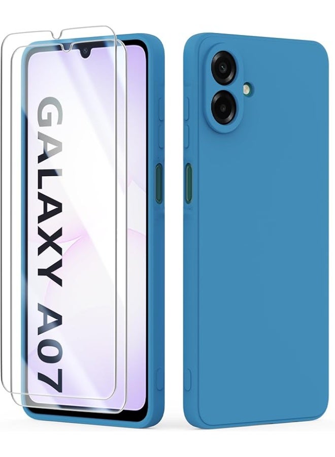 Case for Samsung Galaxy A07 4G Case with 2 Pack Tempered Glass Screen Protector, Liquid Silicone Shockproof Anti-Scratch Soft TPU Thin Phone Cover - Blue - Image 1