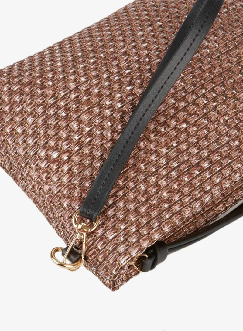 Women's Bellus Wicker Light Coffee Lined Synthetic Leather Wrist Strap Portfolio Hand and Clutch Bag.