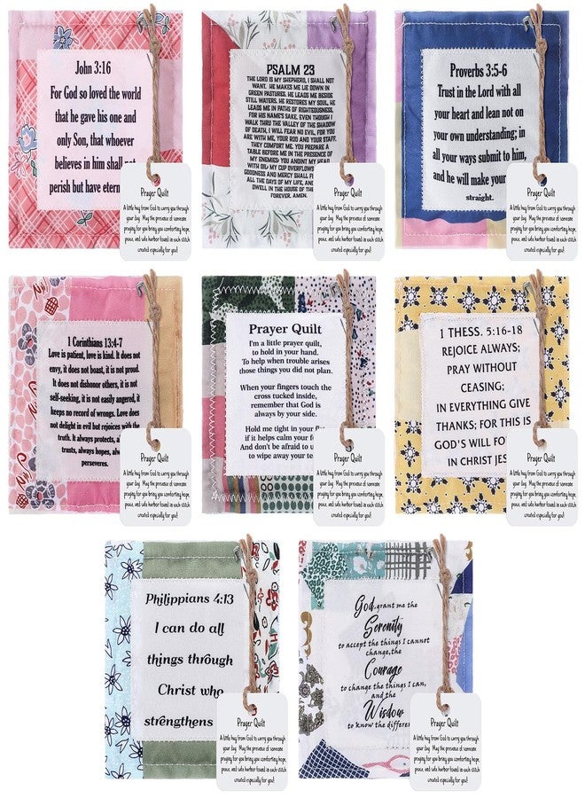 FuWeave 8 Pack Prayer Quilt with Cross Inside Pocket Mini Scripture Prayer Squares Quilt Christmas Christian Gifts for Women Friend Family Clergy Pastor Encouragement Gift - Image 1