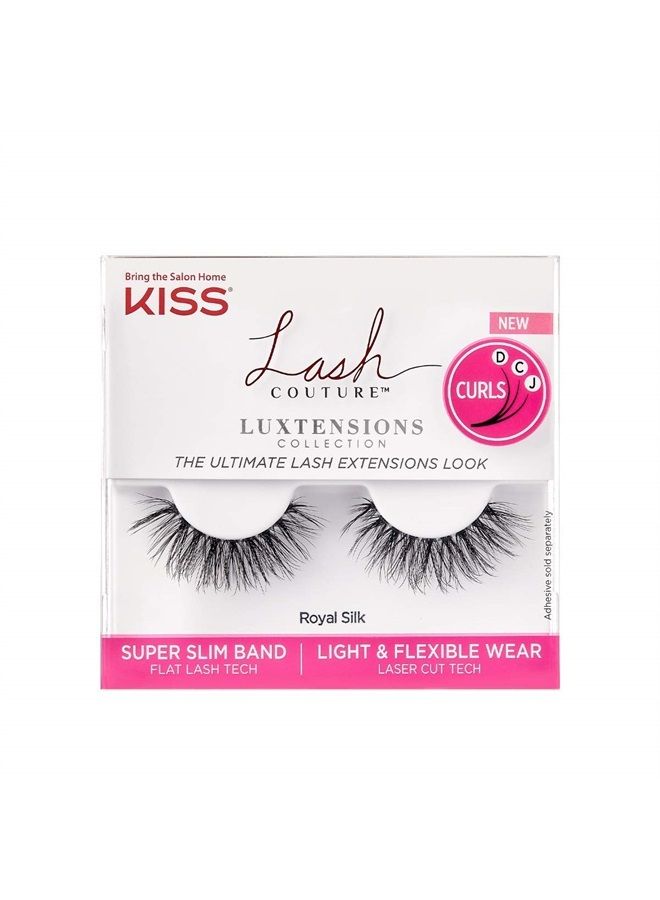 KISS مجموعة رموش لاش كوتور لوكستينشنز، تقنية الرموش المسطحة، شريط رموش فائق النحافة، ألياف تمديد الرموش الحقيقية، قابلة لإعادة الاستخدام، مناسبة لعدسات الاتصال، رموش شريطية، نمط الحرير الملكي، 1 زوج