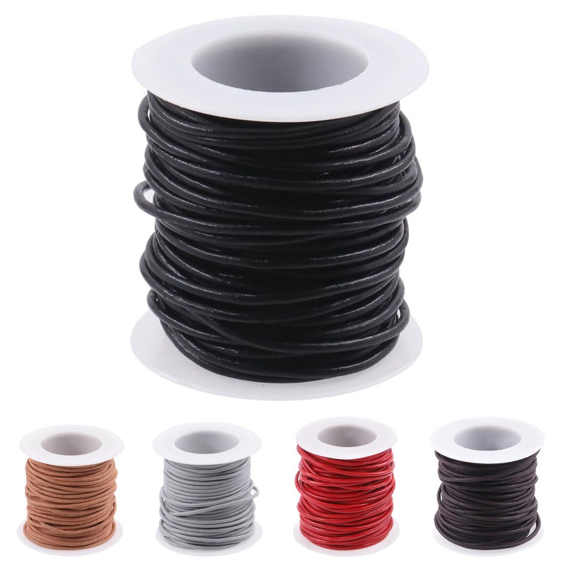 Rustark 11 Yards x 2mm Black Round Leather String Cord Soft Leather Rope Cord Spool for Necklaces Bracelets Shoelace Wrapping Crafts Jewelry Making Supplies - Image 2