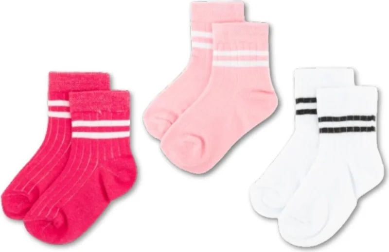 نوفيبيبي 3-Pack Cotton Kids College Socks Baby Unisex Girls Women Boys School Socks, White Black Pink