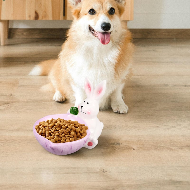 Ceramic Rabbit Pet Bowl Spill Resistant Feeding Dish Medium Size Purple Design - Image 5