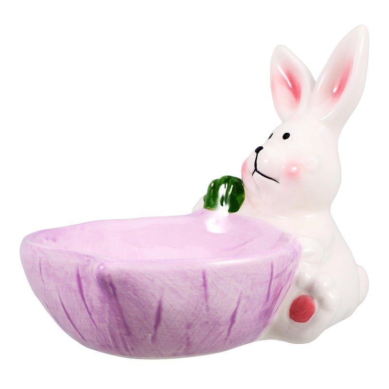 Ceramic Rabbit Pet Bowl Spill Resistant Feeding Dish Medium Size Purple Design - Image 2