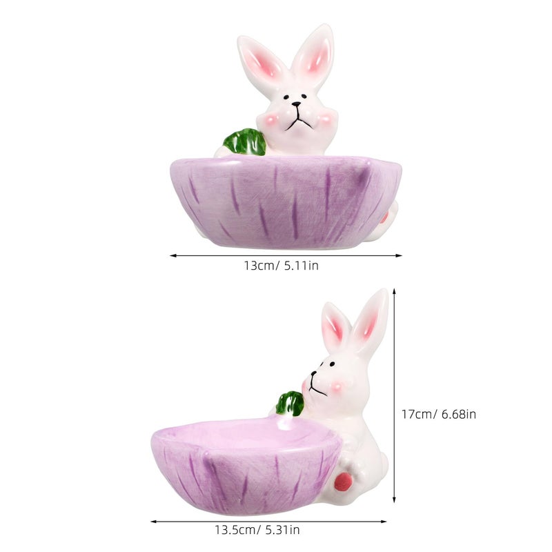 Ceramic Rabbit Pet Bowl Spill Resistant Feeding Dish Medium Size Purple Design - Image 3