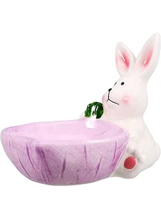 Ceramic Rabbit Pet Bowl Spill Resistant Feeding Dish Medium Size Purple Design - Image 1