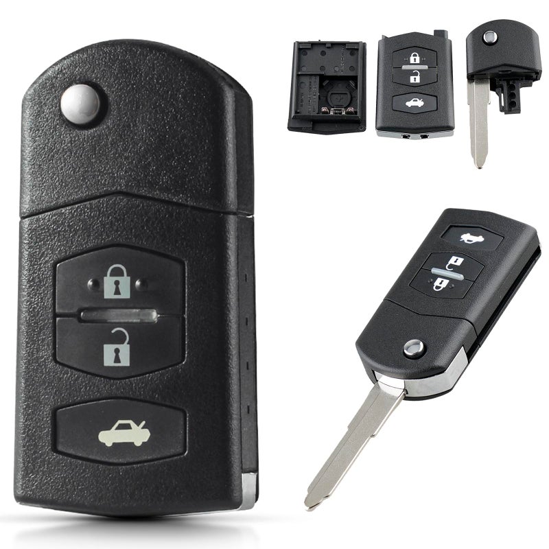 Vailikey حافظة مفتاح فليب لسيارة مازدا 2 مفتاح لسيارة مازدا 3 حافظة مفتاح فوب لسيارة مازدا 5 غلاف مفتاح مازدا 6 مفتاح فوب مازدا RX8 مازدا MX5 3 أزرار مفتاح عن بعد - Image 1