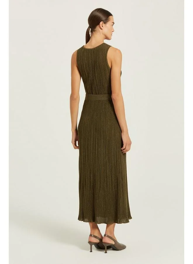 Mısırlı 1951  Olive Green Thin Pleated Sequin Long Skirt for Women | Best Price UAE