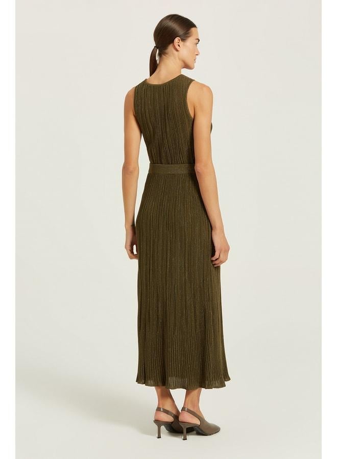 Mısırlı 1951 Olive Green Thin Pleated Sequin Long Skirt - Image 3