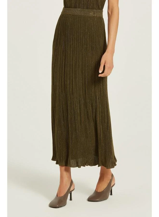 Mısırlı 1951  Olive Green Thin Pleated Sequin Long Skirt for Women | Best Price UAE