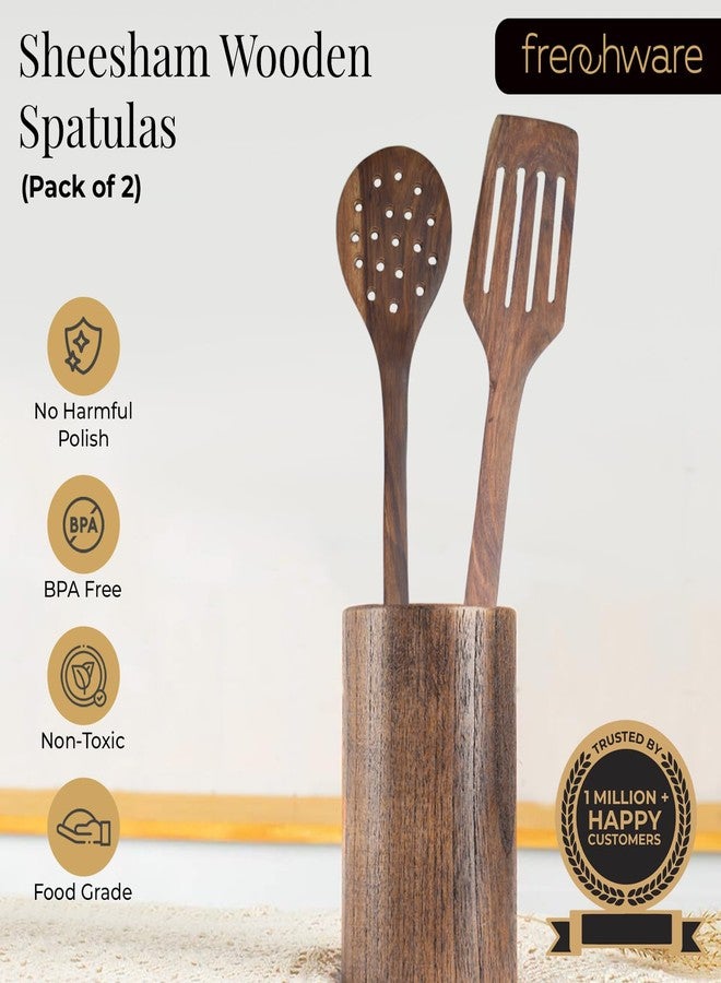 Frenchware (Set of 2, Brown) Pure Sheesham Wood Spoons and Spatula for Non Stick Cookware Used for Cooking, Baking & Mixing, Seamless Design - Image 2