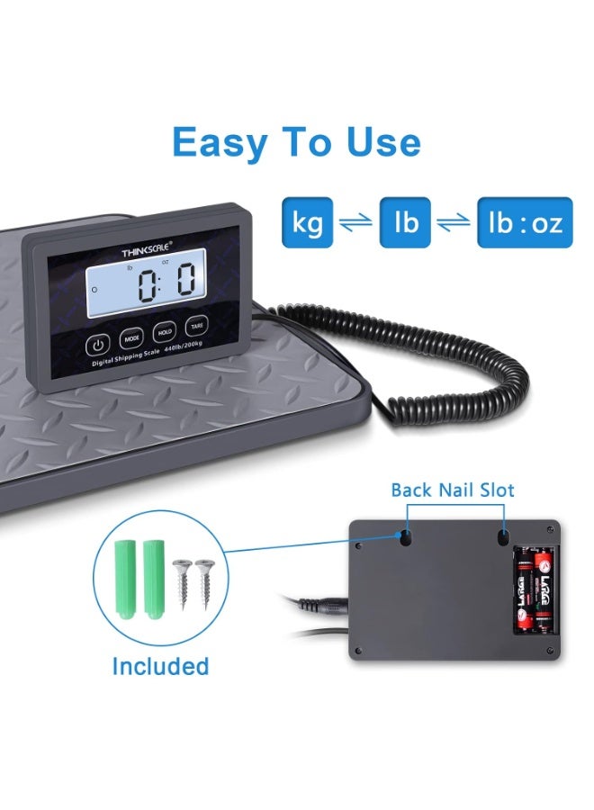 Shipping Scale, 440 lbs/1 oz Highly Accurate Postal Scale with Hold/Tare/LCD Display, Lightweight Digital Postage Scale for Packages/Luggage/Post Office/Dog, Battery & AC Adapter Included - Image 3