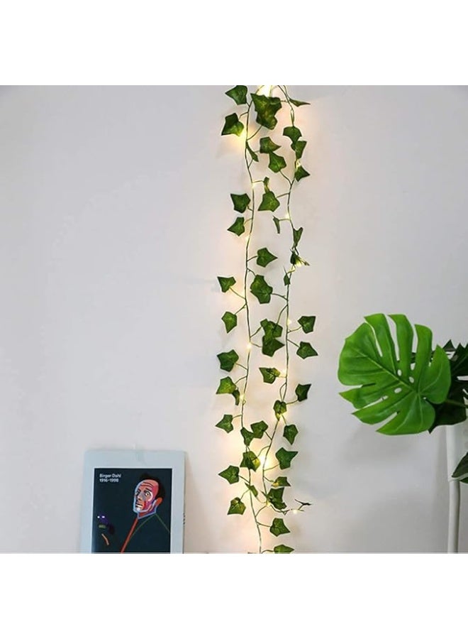 MAGIIN 6.5FT Artificial Plants with 20 LED Fairy Lights, Fake Ivy Garland Vines Green Leaves Plants for Halloween Xmas Trees Garden Office Wedding Party Wall Lighting Hanging Decoration - Image 1