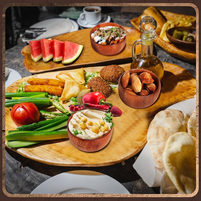 Skylety 10 Pcs Acacia Wooden Bowls Small Calabash Bowls Round Wood Salad Hand Carved Calabash Dip Tray for Serving Popcorn Pasta Candy Cereal Coconut Nuts Sauce Appetizers Kitchen (2.2 Inch) - Image 4