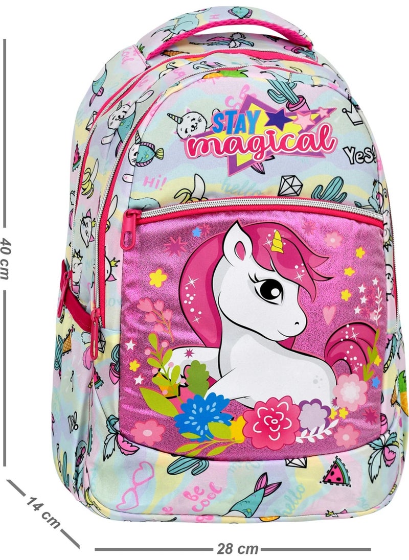 Çantaland 3-Piece School Set, Rainbow Unicorn Patterned Primary School Bag + Lunch Box + Pencil Case  - Image 3