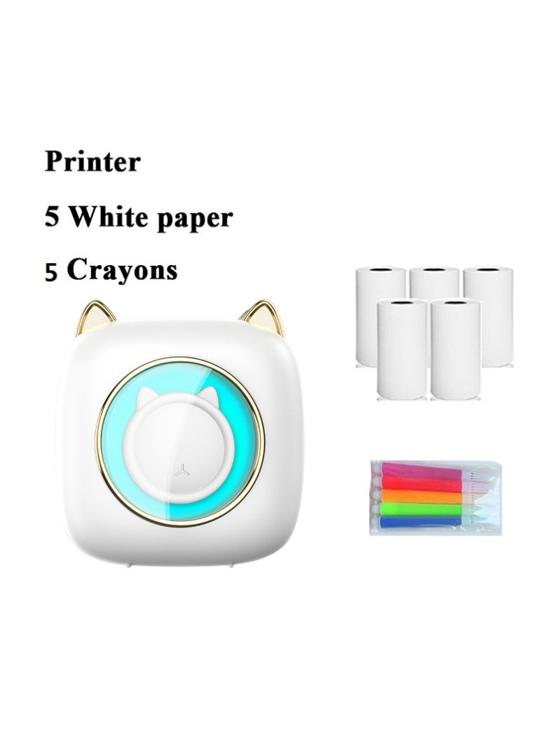 Mini Printer C23 Student Convenient Thermal Sticker Printer Bluetooth Connection_5 rolls of thermal paper + 5 colored pens - Image 1