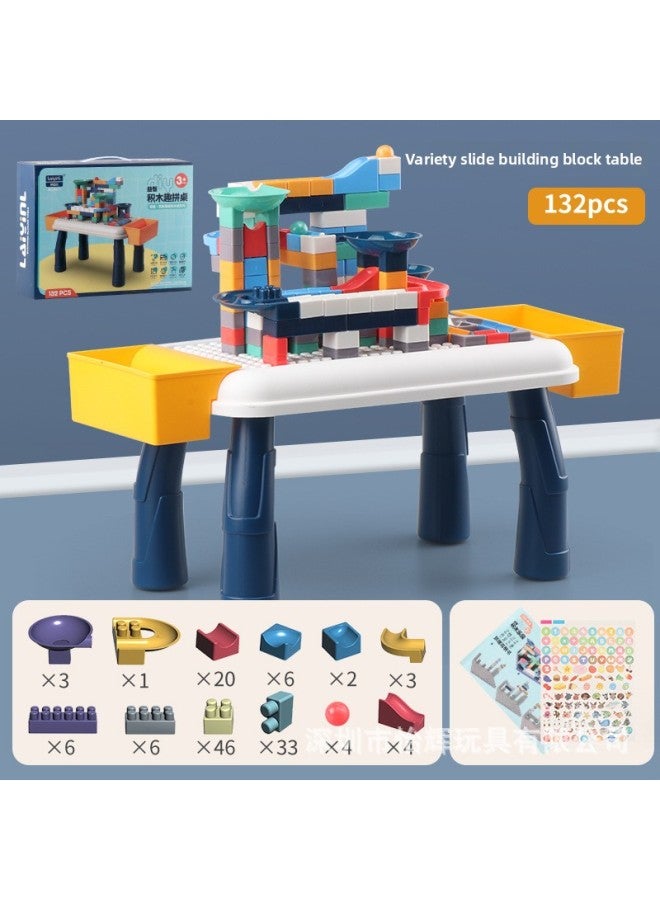 Children's Multifunctional Assembled Building Blocks Table Mini Slide Ball Building Blocks Paradise Large Particle Building Blocks Assembled Toys-Color:132 Particles Slide + Building Block Table "color Box]-Specifications:38*10*28  - Image 1