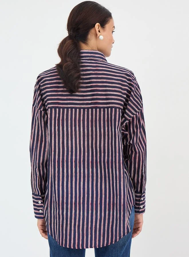 Femmella Navy Cotton Stripe Oversized Shirt
