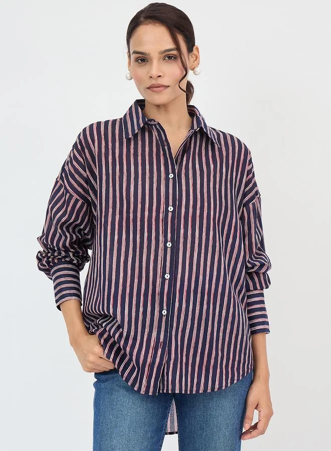 Femmella Navy Cotton Stripe Oversized Shirt