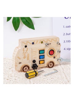 Generic 3-in-1 Montessori Busy Board with LED Light, Fire Truck Fine Motor Skills Toys, Wooden Car Busy Board, Screwdriver Mini Set, and Push Buttons for Engaging Learning Activities.  - Image 2