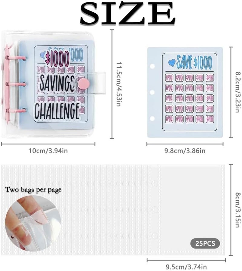 Dreamplay Mini Money Saving Binder, $1000 Money Saving Challenge Book Budget Binder with Envelopes Portable Deposit Anytime Anywhere (Pink) - Image 5