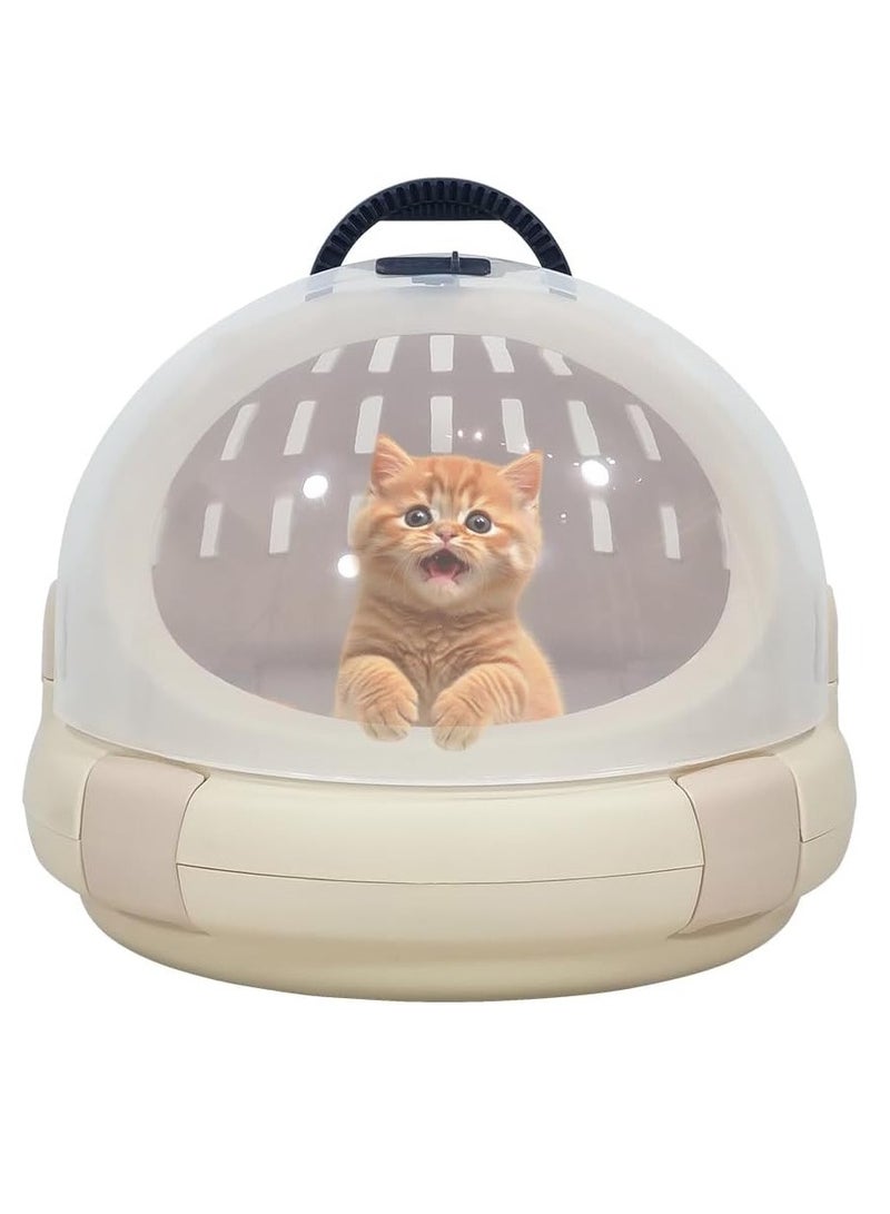NNC PETS Pet travel carrier with Portable, and Transparent design, Pet carrier for small to medium cats, Safety lock, Handle, and Idea for Outdoor use, Easy to clean and Ventilation holes, 42 cm (Beige) - Image 1