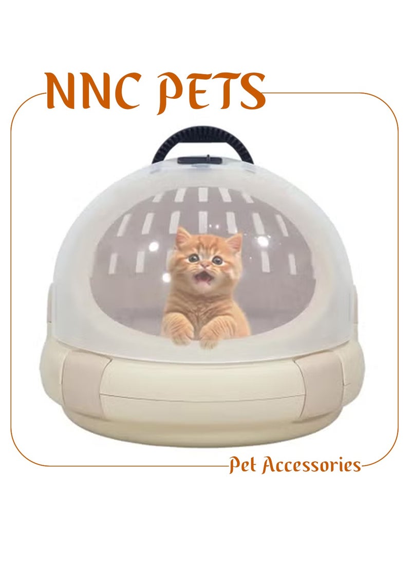 أن ان سي بيتس حامل سفر للحيوانات الأليفة بتصميم محمول وشفاف، حامل للحيوانات الأليفة للقطط الصغيرة والمتوسطة، قفل أمان، مقبض، وفكرة للاستخدام في الهواء الطلق، سهل التنظيف وفتحات تهوية، 42 سم (بيج) - Image 1