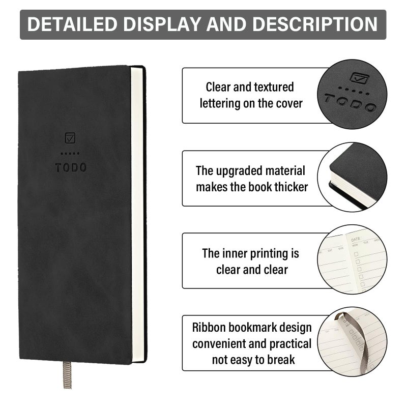 Luckam To Do List Notebook, 2 Pcs 196 Pages Soft Leather Pocket To Do List Notepad Checklist for Daily Plans School Supplies for High School Students Study Schedule Notebook, Black, Grey - Image 3