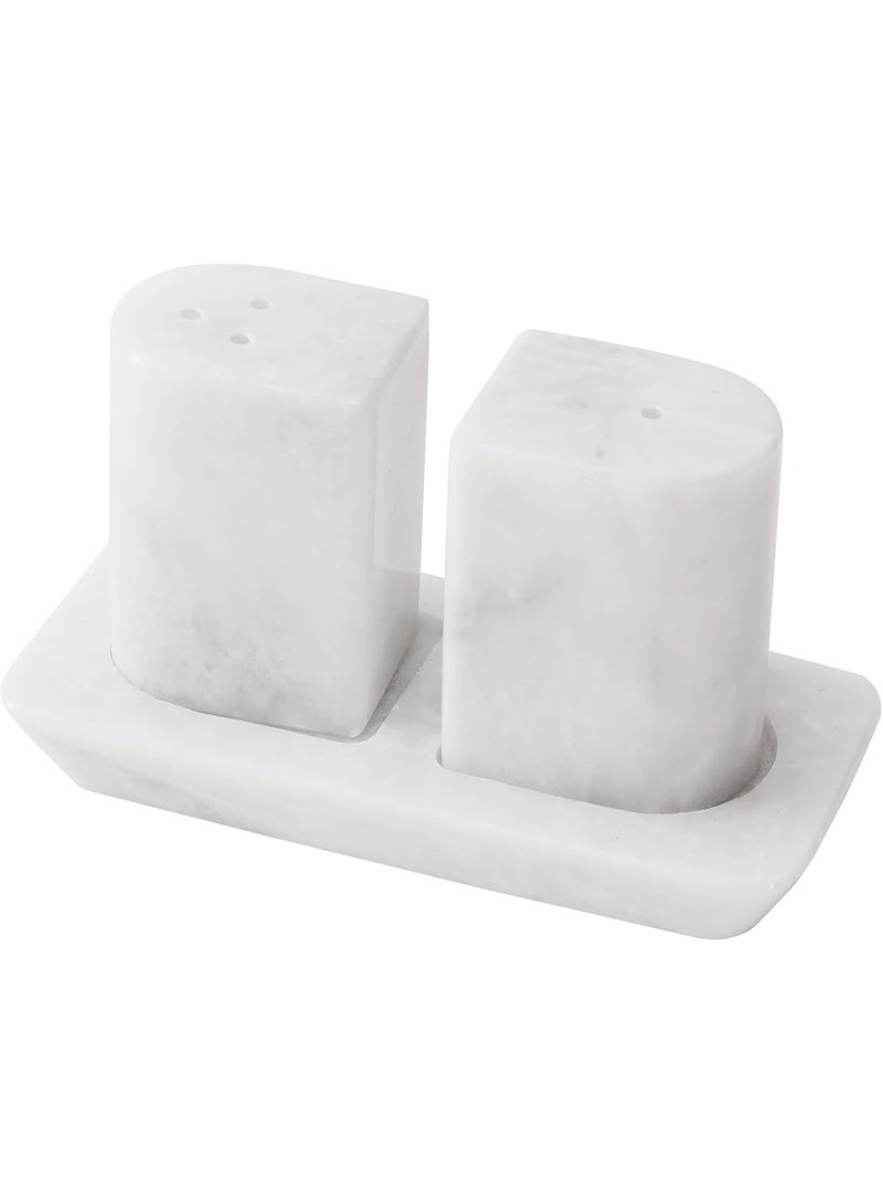 RADICALn Handmade White Marble Salt and Pepper Shakers Set 2.5 Inch Stone Spice Dispenser Kitchen Counter Seasoning Holder Farmhouse Home Decor Gift - Image 1