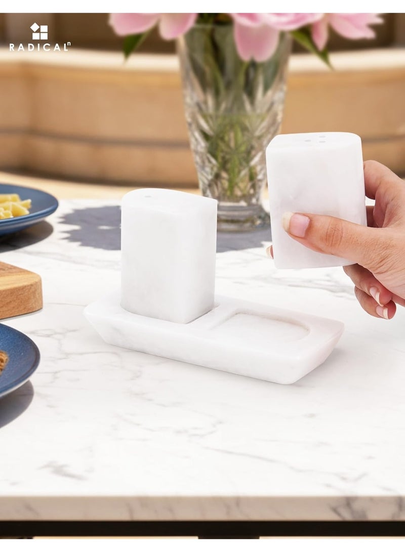 RADICALn Handmade White Marble Salt and Pepper Shakers Set 2.5 Inch Stone Spice Dispenser Kitchen Counter Seasoning Holder Farmhouse Home Decor Gift - Image 4
