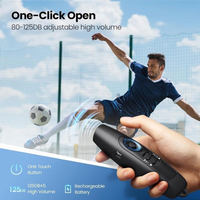 USB Electronic Whistle: 120-150 dB 3-Tone Black ABS, Mouth-Contact Free - USB Rechargeable 4-Hour Runtime, LED Light Referee Coach Whistle for Outdoor Sports, Emergency, Camp Training - Image 4
