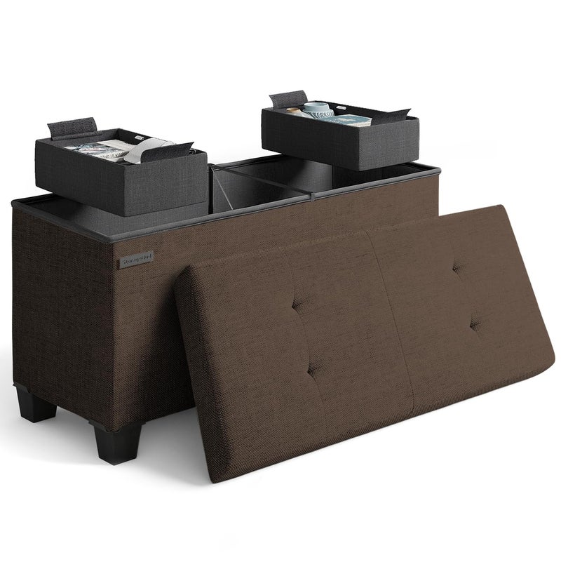 STORAGEBUD Storage Ottoman Bench with Bins 30in Storage Bench for Bedroom End of Bed Folding Foot Rest Ottoman for Living Room Max 660lbs Fabric Ottomans Brown