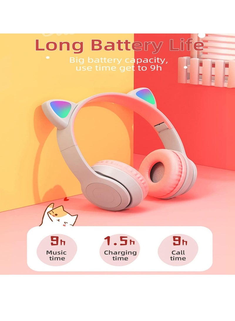 ELTRAZONE Kids LED Glow Headphones with Microphone, TF Card Support, Foldable Bluetooth & Wired Stereo Headset – Gray - Image 2