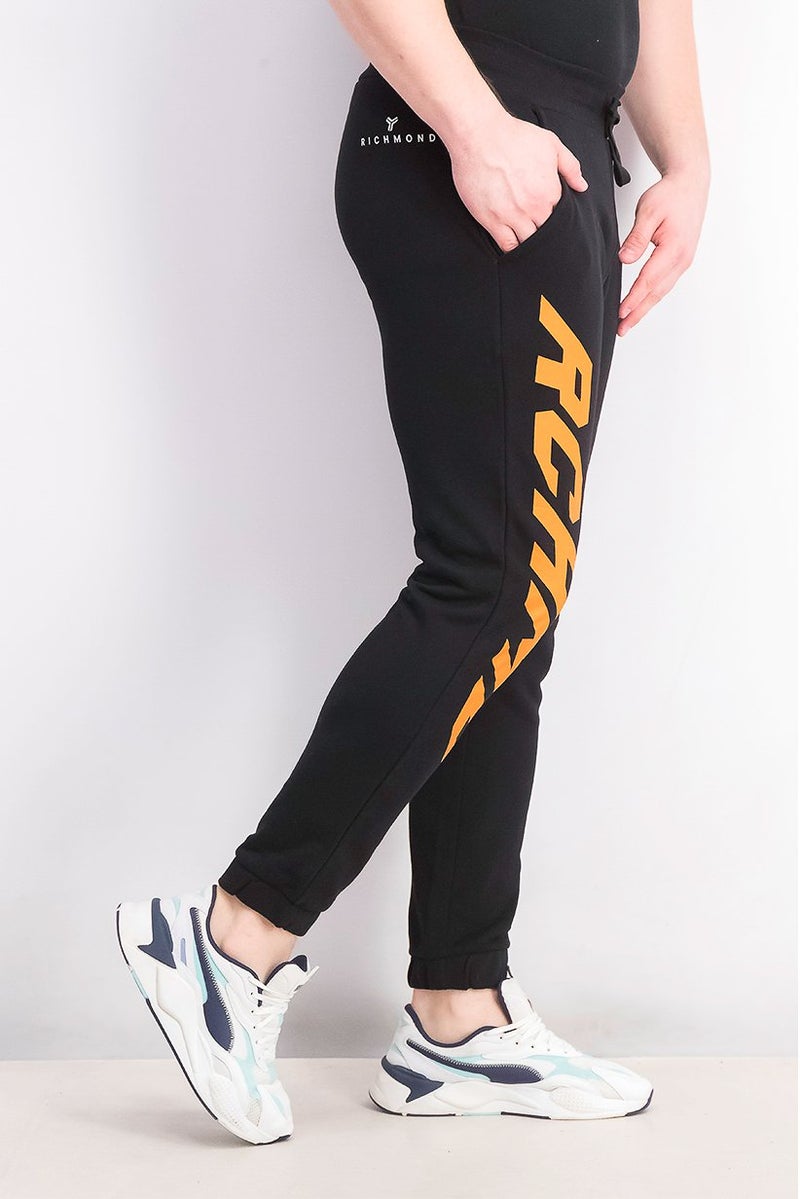 JOHN RICHMOND Men Sportswear Fit Drawstring Graphic Track Pants, Black - Image 3